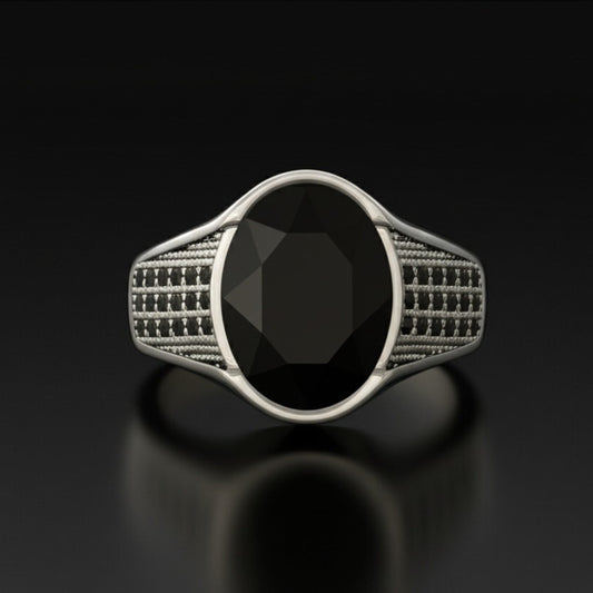 THE MEN THING Rings Royal Series - BLACKSTONE ELITE RING - Pure Stainless Steel Men’s Steel-Plated Ring – Statement Luxury Jewelry (Size : 16-17-22-27)