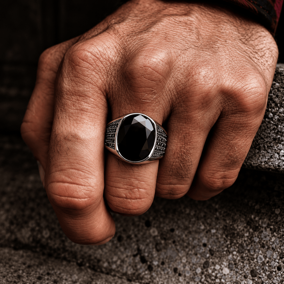 THE MEN THING Rings Royal Series - BLACKSTONE ELITE RING - Pure Stainless Steel Men’s Steel-Plated Ring – Statement Luxury Jewelry (Size : 16-17-22-27)