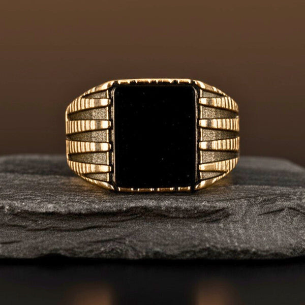 Royal Series - BLACKSTONE SOVEREIGN RING - Pure Stainless Steel Men’s Rose Gold-Plated Ring – Statement Luxury Jewelry (Size : 16-19-21-24)