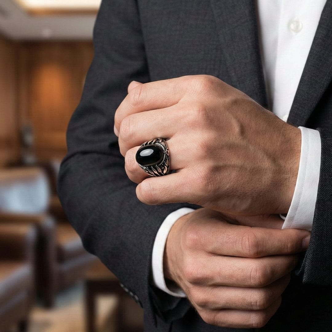 THE MEN THING Rings Royal Series - BLACKTHORN REGENT RING - Pure Stainless Steel Men’s Steel-Black-Plated Ring – Statement Luxury Jewelry (Size : 19-21-24)