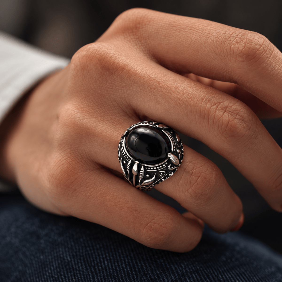THE MEN THING Rings Royal Series - BLACKTHORN REGENT RING - Pure Stainless Steel Men’s Steel-Black-Plated Ring – Statement Luxury Jewelry (Size : 19-21-24)