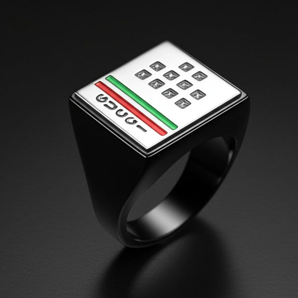 Royal Series - BLOCKWAVE RING - Pure Stainless Steel Men’s Black-Steel-Plated Ring – Statement Luxury Jewelry (Size : 19-22-24)