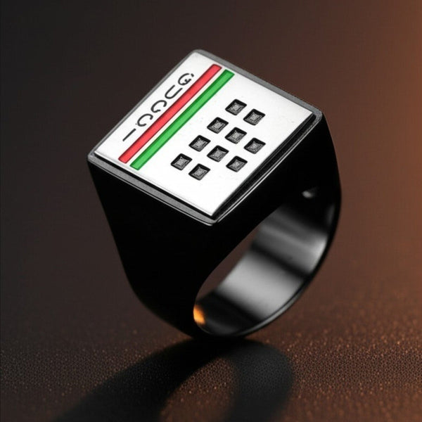 Royal Series - BLOCKWAVE RING - Pure Stainless Steel Men’s Black-Steel-Plated Ring – Statement Luxury Jewelry (Size : 19-22-24)