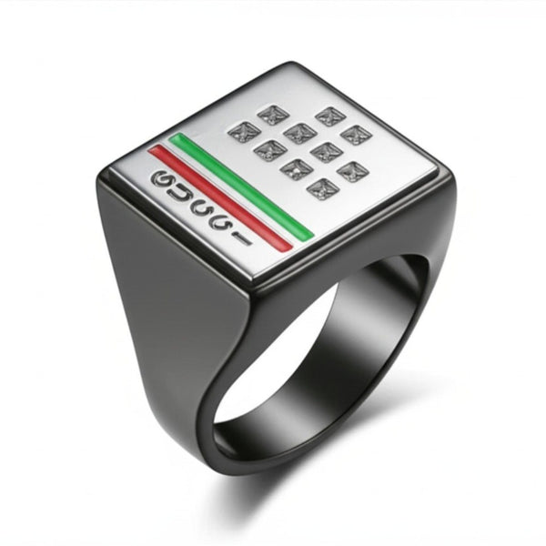 Royal Series - BLOCKWAVE RING - Pure Stainless Steel Men’s Black-Steel-Plated Ring – Statement Luxury Jewelry (Size : 19-22-24)