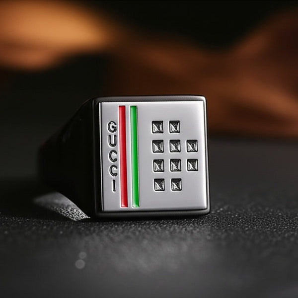 Royal Series - BLOCKWAVE RING - Pure Stainless Steel Men’s Black-Steel-Plated Ring – Statement Luxury Jewelry (Size : 19-22-24)