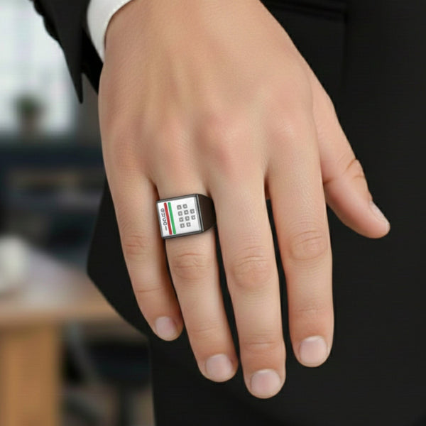 Royal Series - BLOCKWAVE RING - Pure Stainless Steel Men’s Black-Steel-Plated Ring – Statement Luxury Jewelry (Size : 19-22-24)