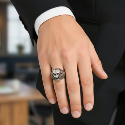 THE MEN THING Rings Royal Series - BLOODFANG WOLF RING- Pure Stainless Steel Men’s Steel-Plated Ring – Statement Luxury Jewelry (Size :15-17-18-21-24-27-28-30)