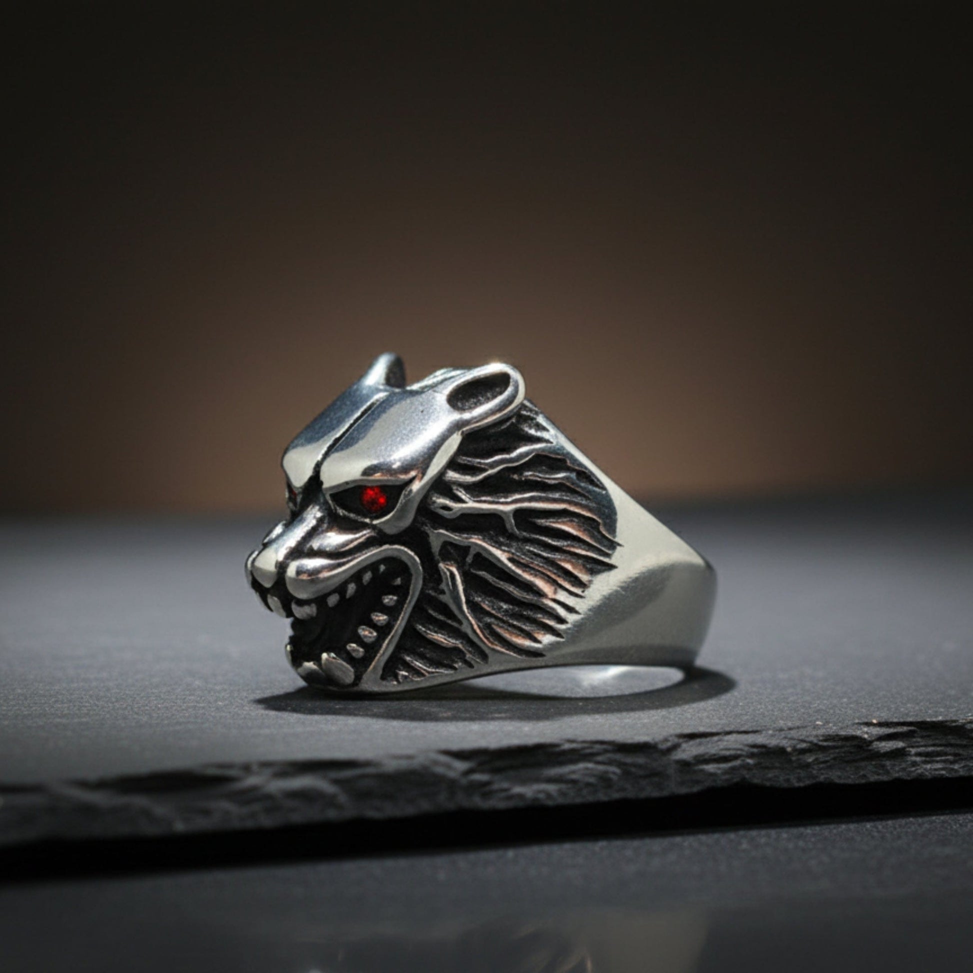 THE MEN THING Rings Royal Series - BLOODFANG WOLF RING- Pure Stainless Steel Men’s Steel-Plated Ring – Statement Luxury Jewelry (Size :15-17-18-21-24-27-28-30)