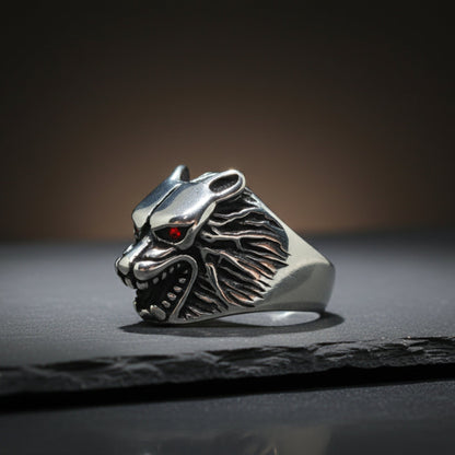 THE MEN THING Rings Royal Series - BLOODFANG WOLF RING- Pure Stainless Steel Men’s Steel-Plated Ring – Statement Luxury Jewelry (Size :15-17-18-21-24-27-28-30)
