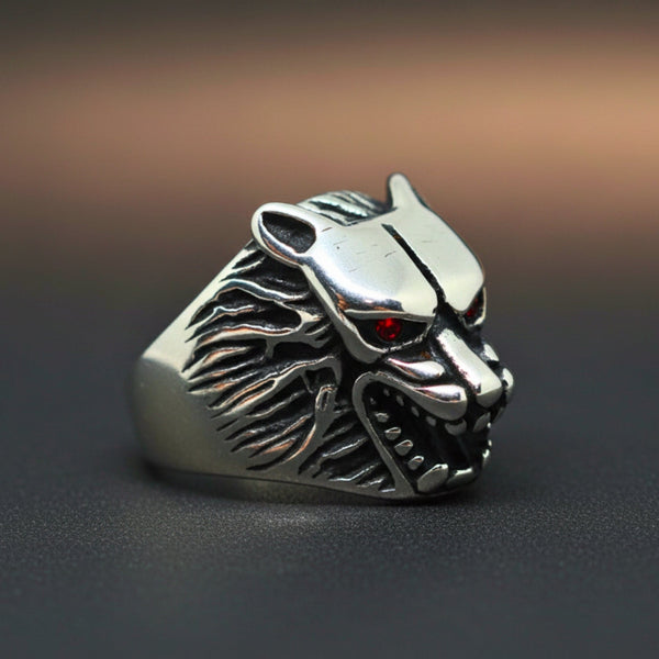 Royal Series - BLOODFANG WOLF RING- Pure Stainless Steel Men’s Steel-Plated Ring – Statement Luxury Jewelry (Size :15-17-18-21-24-27-28-30)