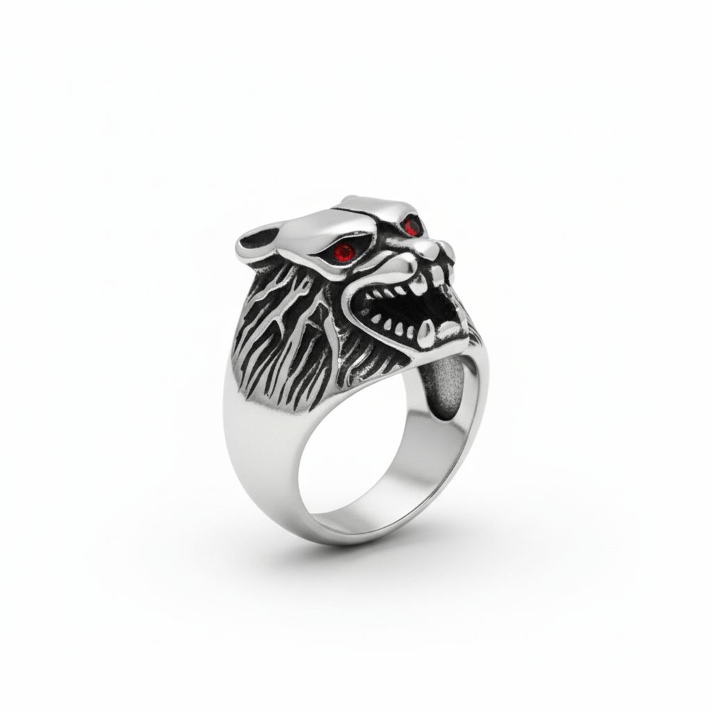 THE MEN THING Rings Royal Series - BLOODFANG WOLF RING- Pure Stainless Steel Men’s Steel-Plated Ring – Statement Luxury Jewelry (Size :15-17-18-21-24-27-28-30)