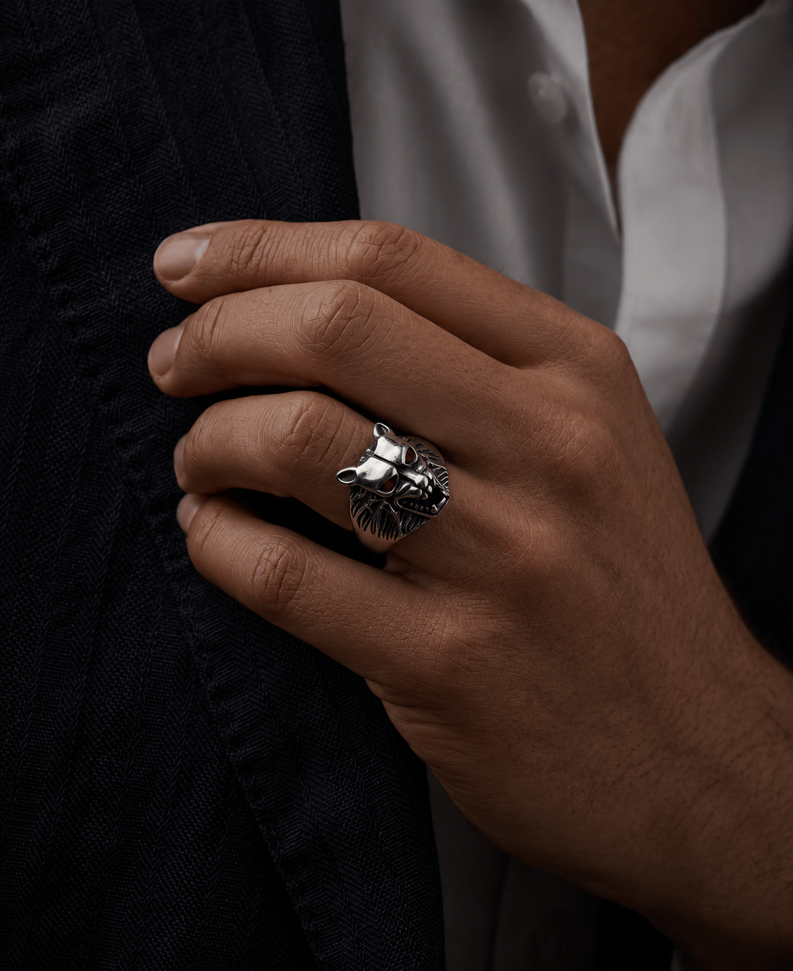 THE MEN THING Rings Royal Series - BLOODFANG WOLF RING- Pure Stainless Steel Men’s Steel-Plated Ring – Statement Luxury Jewelry (Size :15-17-18-21-24-27-28-30)