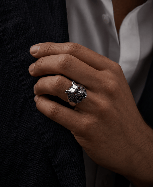 THE MEN THING Rings Royal Series - BLOODFANG WOLF RING- Pure Stainless Steel Men’s Steel-Plated Ring – Statement Luxury Jewelry (Size :15-17-18-21-24-27-28-30)