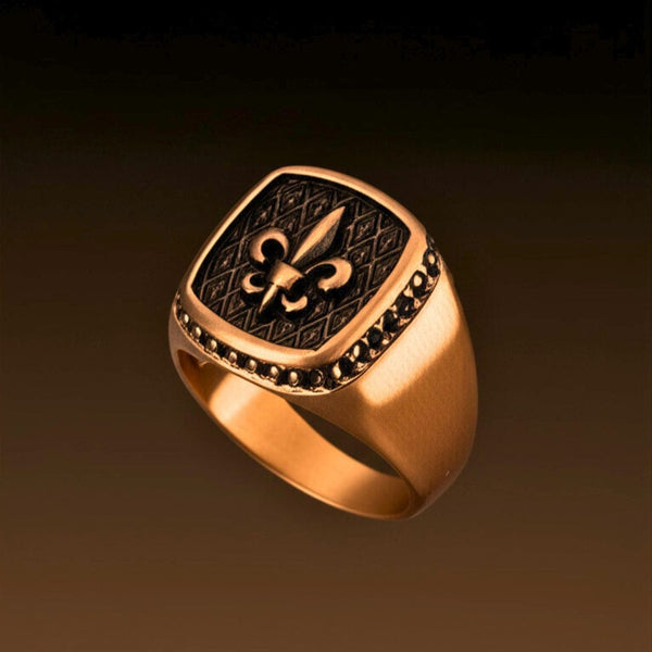 Royal Series - BRONZE HERALD RING - Pure Stainless Steel Men’s Rose Gold-Plated Ring – Statement Luxury Jewelry (Size : 19-21-24)