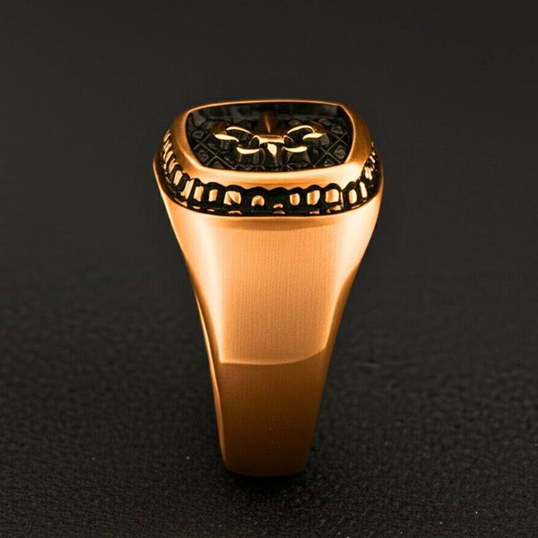 Royal Series - BRONZE HERALD RING - Pure Stainless Steel Men’s Rose Gold-Plated Ring – Statement Luxury Jewelry (Size : 19-21-24)