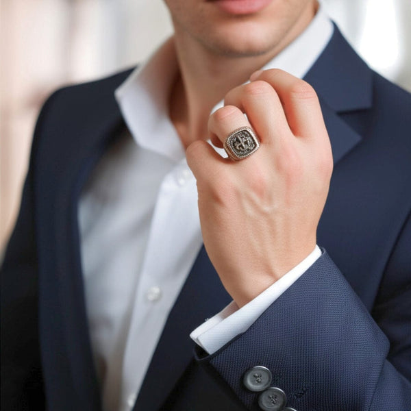 Royal Series - BRONZE HERALD RING - Pure Stainless Steel Men’s Rose Gold-Plated Ring – Statement Luxury Jewelry (Size : 19-21-24)