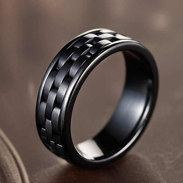 Royal Series - CARBON EDGE RING - Pure Stainless Steel Men’s Steel-Plated Black Ring – Statement Luxury Jewelry (Size : 19-22-24)
