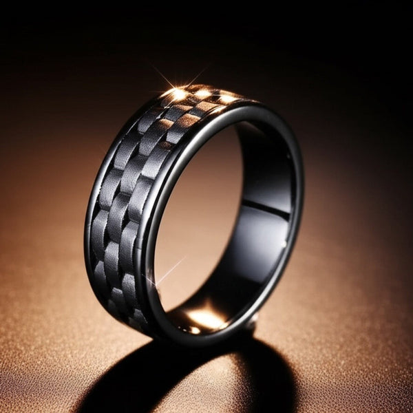 Royal Series - CARBON EDGE RING - Pure Stainless Steel Men’s Steel-Plated Black Ring – Statement Luxury Jewelry (Size : 19-22-24)