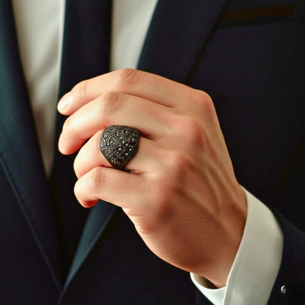 Royal Series - CELESTIAL MARK RING - Pure Stainless Steel Men’s Black-Plated Ring – Statement Luxury Jewelry (Size : -19-21-24)
