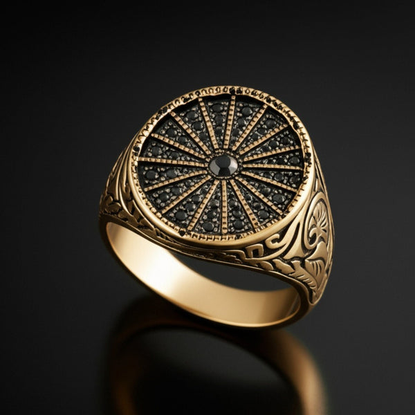 Royal Series - CELESTIAL THRONE RING - Pure Stainless Steel Men’s Gold-Plated Ring – Statement Luxury Jewelry (Size : 18-21-23-26)