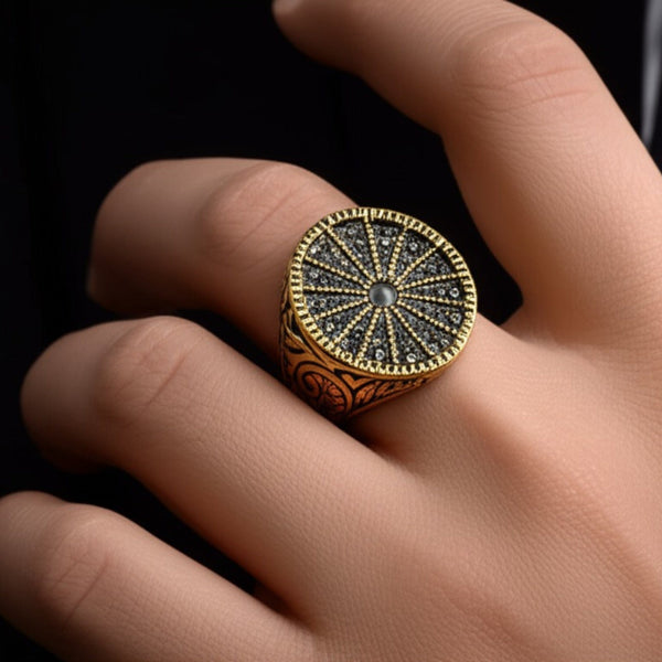 Royal Series - CELESTIAL THRONE RING - Pure Stainless Steel Men’s Gold-Plated Ring – Statement Luxury Jewelry (Size : 18-21-23-26)