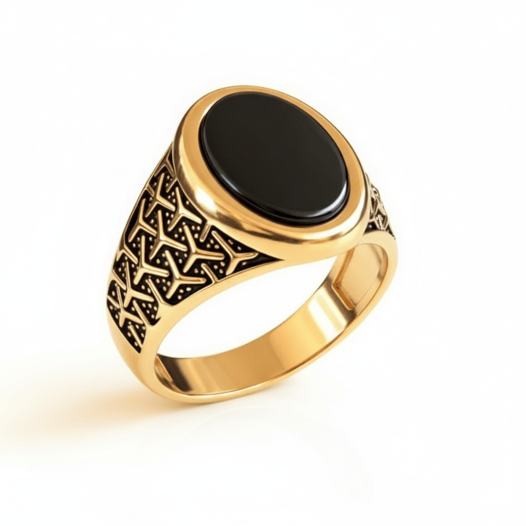 THE MEN THING Rings Royal Series - CONYX STAR RING - Pure Stainless Steel Men’s Gold-Plated Ring – Statement Luxury Jewelry (Size : 16-22-26)