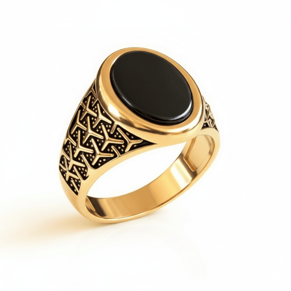 Royal Series - CONYX STAR RING - Pure Stainless Steel Men’s Gold-Plated Ring – Statement Luxury Jewelry (Size : 16-22-26)