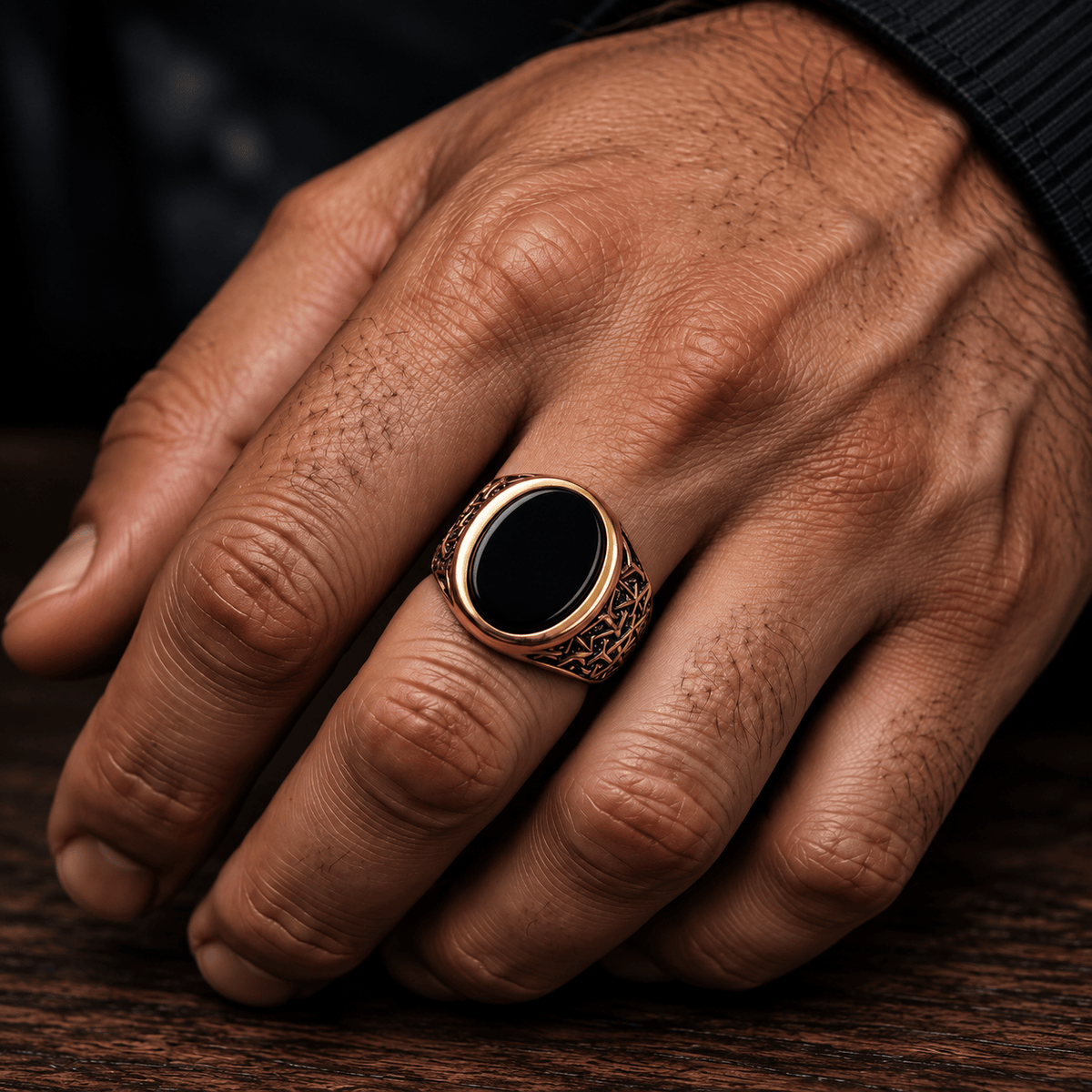 THE MEN THING Rings Royal Series - CONYX STAR RING - Pure Stainless Steel Men’s Gold-Plated Ring – Statement Luxury Jewelry (Size : 16-22-26)