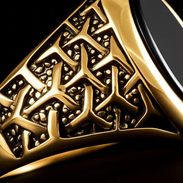 Royal Series - CONYX STAR RING - Pure Stainless Steel Men’s Gold-Plated Ring – Statement Luxury Jewelry (Size : 16-22-26)