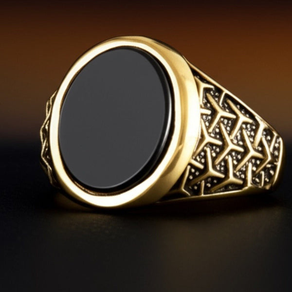 Royal Series - CONYX STAR RING - Pure Stainless Steel Men’s Gold-Plated Ring – Statement Luxury Jewelry (Size : 16-22-26)