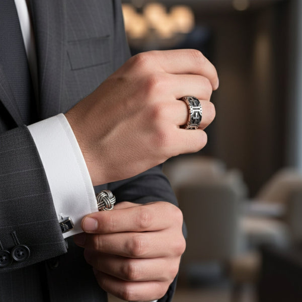 Royal Series - CROSSFIRE LEGACY RING - Pure Stainless Steel Men’s Steel-Plated Ring – Statement Luxury Jewelry (Size :16-20-22-26-28-31-32)