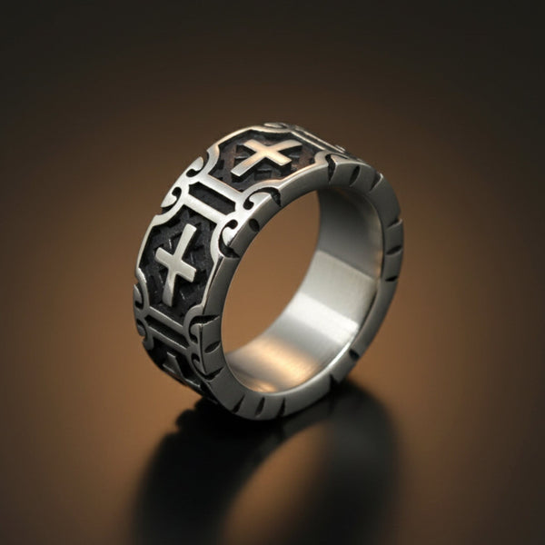 Royal Series - CROSSFIRE LEGACY RING - Pure Stainless Steel Men’s Steel-Plated Ring – Statement Luxury Jewelry (Size :16-20-22-26-28-31-32)