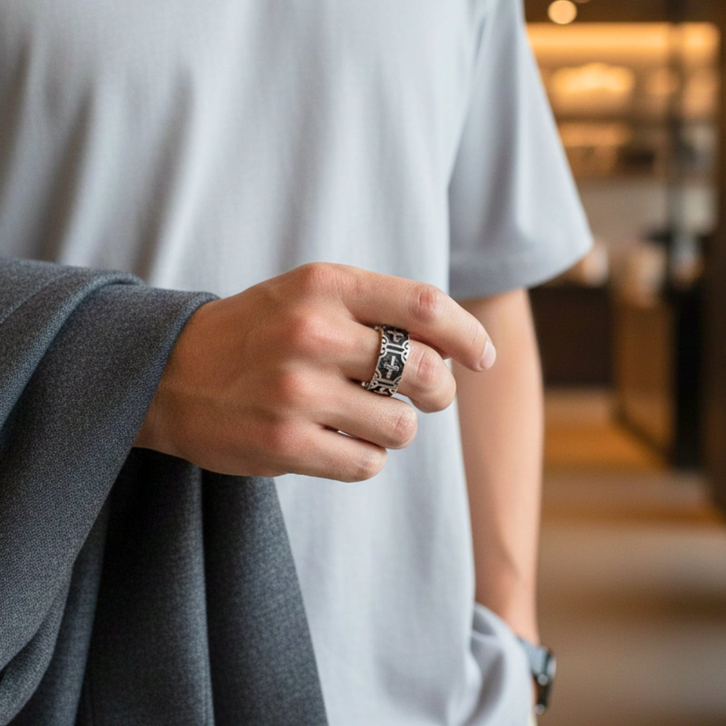 THE MEN THING Rings Royal Series - CROSSFIRE LEGACY RING - Pure Stainless Steel Men’s Steel-Plated Ring – Statement Luxury Jewelry (Size :16-20-22-26-28-31-32)