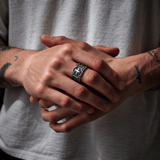 THE MEN THING Rings Royal Series - CROSSFIRE LEGACY RING - Pure Stainless Steel Men’s Steel-Plated Ring – Statement Luxury Jewelry (Size :16-20-22-26-28-31-32)