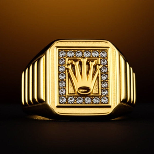 Royal Series - CROWN CODE RING - Pure Stainless Steel Men’s Gold-Plated Ring – Statement Luxury Jewelry (Size : 17-19-21-24-26)