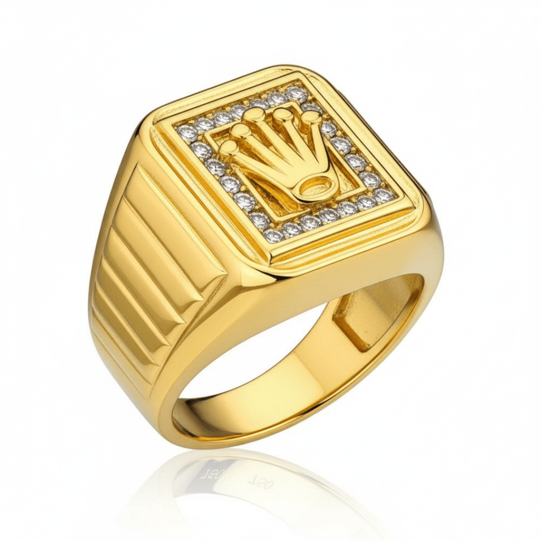 THE MEN THING Rings Royal Series - CROWN CODE RING - Pure Stainless Steel Men’s Gold-Plated Ring – Statement Luxury Jewelry (Size : 17-19-21-24-26)