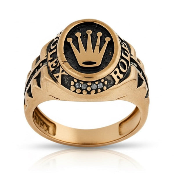 Royal Series - CROWN CREST RING - Pure Stainless Steel Men’s Rose Gold-Plated Ring – Statement Luxury Jewelry (Size : 19-22-24)
