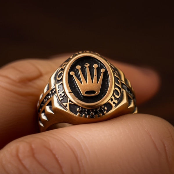 Royal Series - CROWN CREST RING - Pure Stainless Steel Men’s Rose Gold-Plated Ring – Statement Luxury Jewelry (Size : 19-22-24)