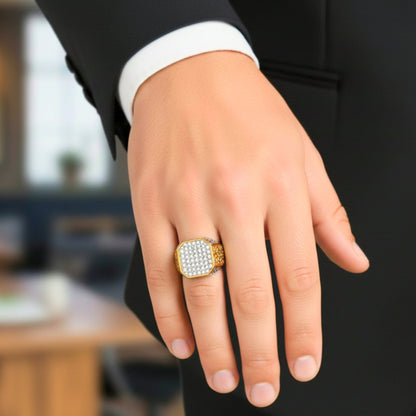 THE MEN THING Rings Royal Series - CROWN HEX RING - Pure Stainless Steel Men’s Gold-Plated Ring – Statement Luxury Jewelry (Size : 17-21-26)