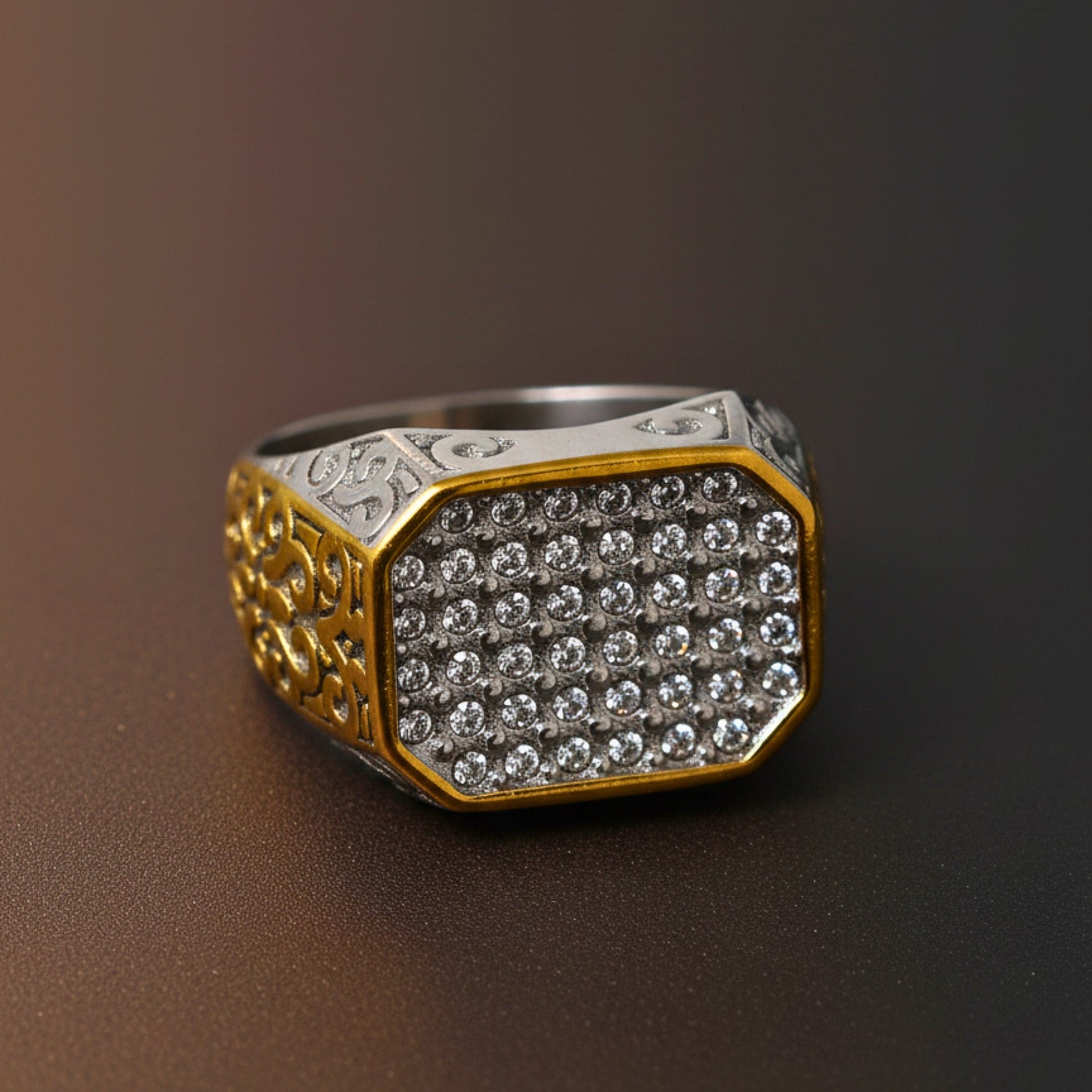 THE MEN THING Rings Royal Series - CROWN HEX RING - Pure Stainless Steel Men’s Gold-Plated Ring – Statement Luxury Jewelry (Size : 17-21-26)