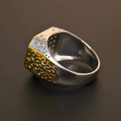 THE MEN THING Rings Royal Series - CROWN HEX RING - Pure Stainless Steel Men’s Gold-Plated Ring – Statement Luxury Jewelry (Size : 17-21-26)