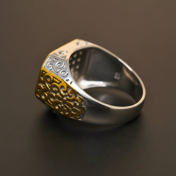 Royal Series - CROWN HEX RING - Pure Stainless Steel Men’s Gold-Plated Ring – Statement Luxury Jewelry (Size : 17-21-26)