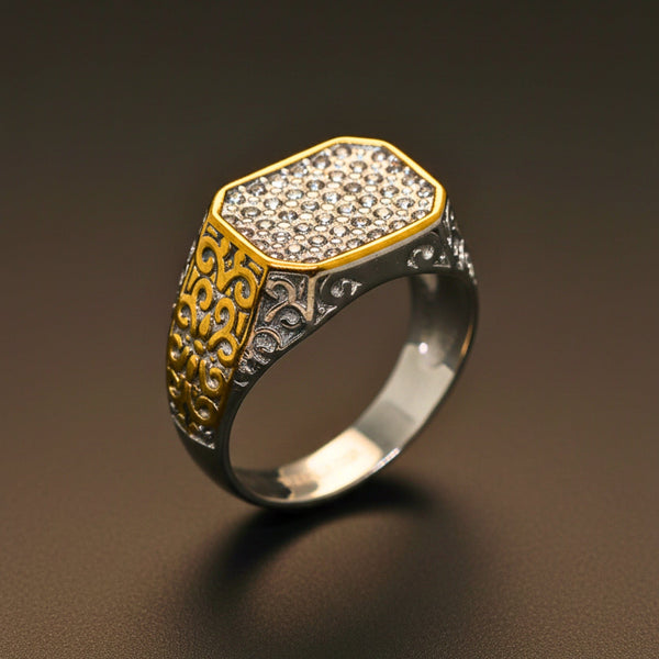 Royal Series - CROWN HEX RING - Pure Stainless Steel Men’s Gold-Plated Ring – Statement Luxury Jewelry (Size : 17-21-26)