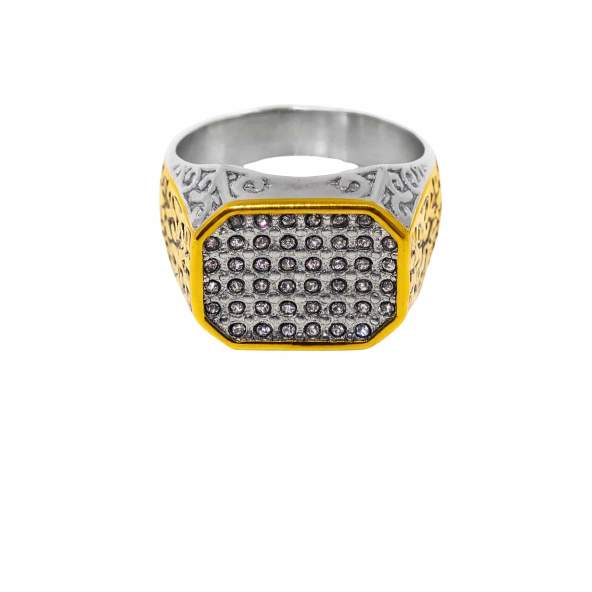 THE MEN THING Rings Royal Series - CROWN HEX RING - Pure Stainless Steel Men’s Gold-Plated Ring – Statement Luxury Jewelry (Size : 17-21-26)