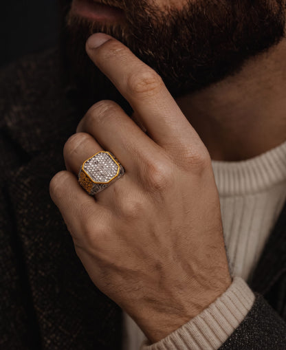 THE MEN THING Rings Royal Series - CROWN HEX RING - Pure Stainless Steel Men’s Gold-Plated Ring – Statement Luxury Jewelry (Size : 17-21-26)