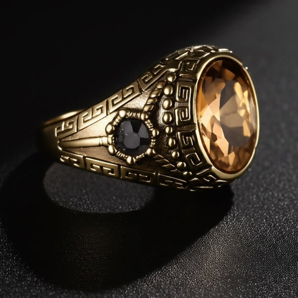 Royal Series - CROWN OFRA RING - Pure Stainless Steel Men’s Gold-Plated Ring – Statement Luxury Jewelry (Size : 16-21-26)