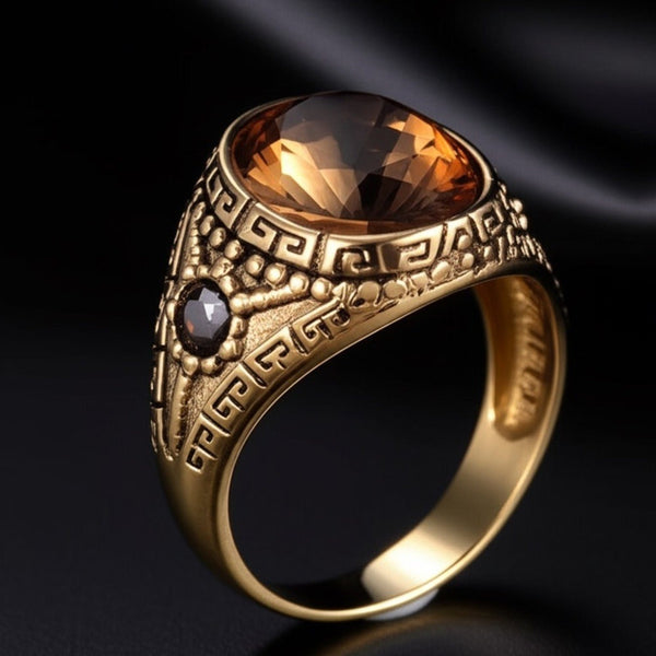 Royal Series - CROWN OFRA RING - Pure Stainless Steel Men’s Gold-Plated Ring – Statement Luxury Jewelry (Size : 16-21-26)