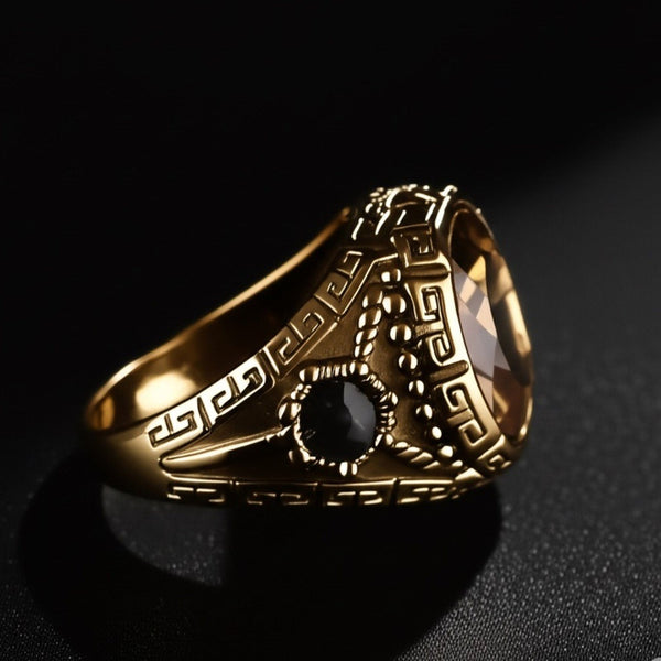 Royal Series - CROWN OFRA RING - Pure Stainless Steel Men’s Gold-Plated Ring – Statement Luxury Jewelry (Size : 16-21-26)