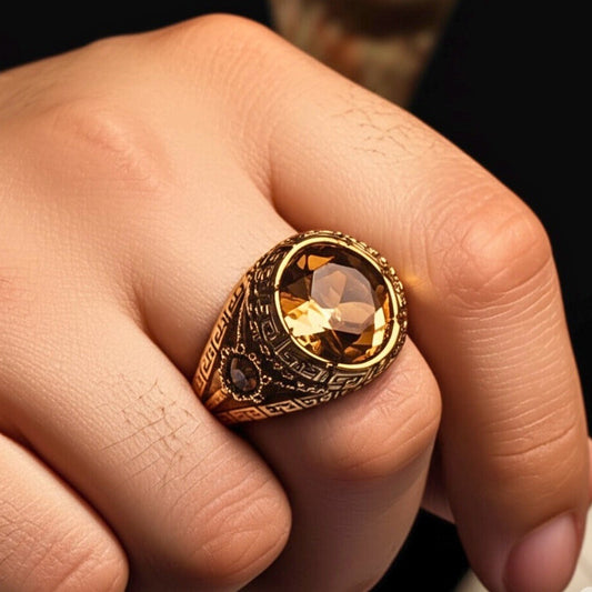 THE MEN THING Rings Royal Series - CROWN OF RA RING - Pure Stainless Steel Men’s Gold-Plated Ring – Statement Luxury Jewelry (Size : 17-19-22-24-26)