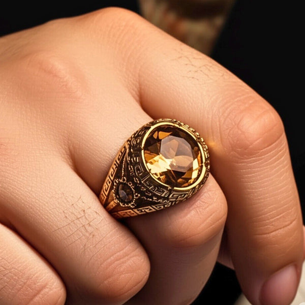 Royal Series - CROWN OFRA RING - Pure Stainless Steel Men’s Gold-Plated Ring – Statement Luxury Jewelry (Size : 16-21-26)